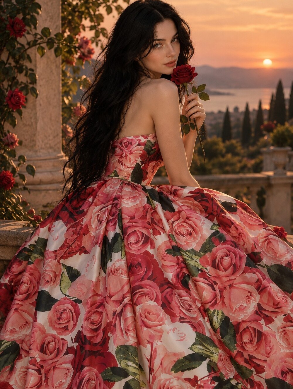 Blondie Nites Stacy Sklar Rose Floral Ball Gown Size 1 Corset Back Prom CC